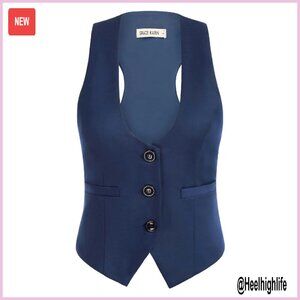 Women's Sleeveless Vest Top, Formal Blazer Style, Two Pockets, V-Neck
